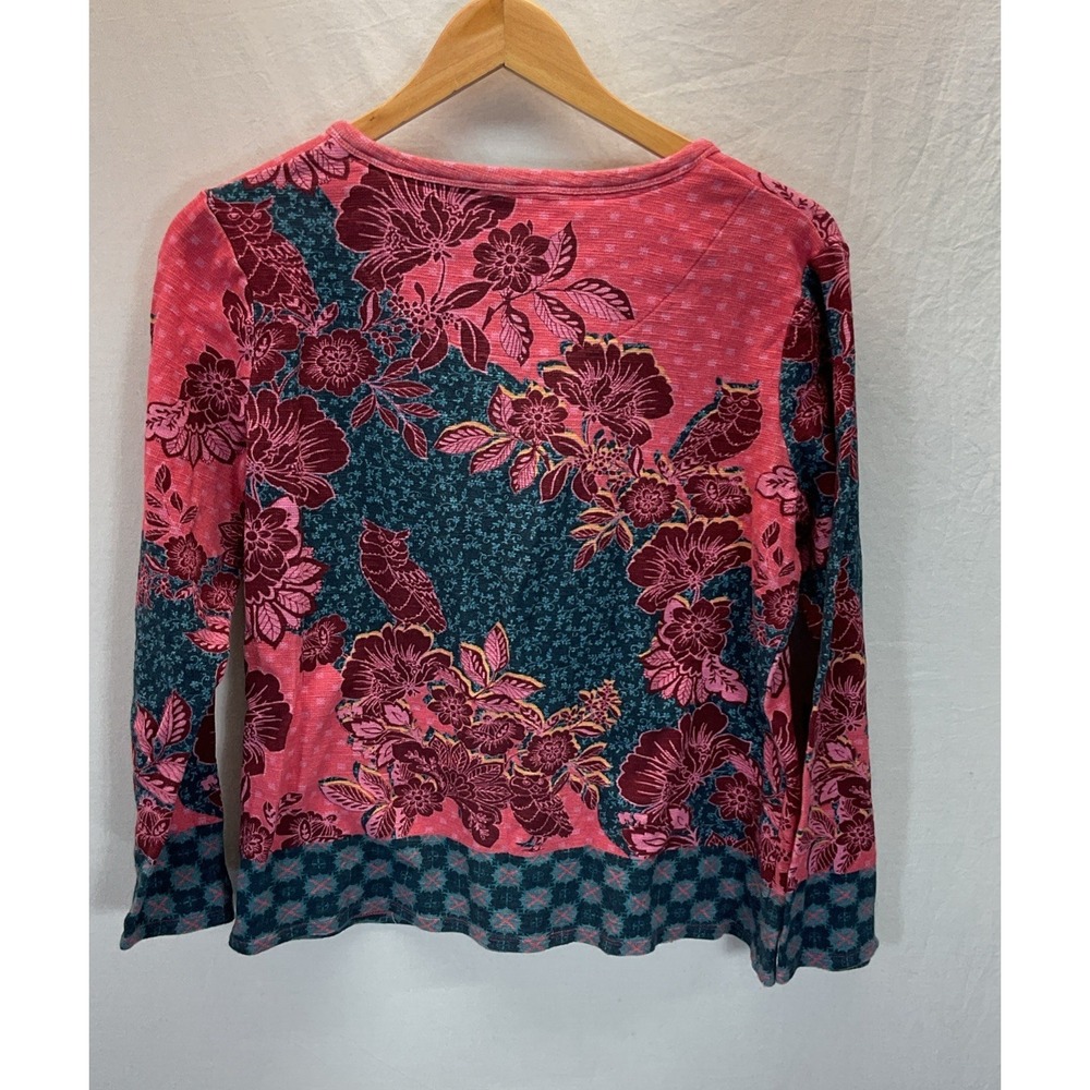 Sundance Size XL Pink Floral Thermal Waffle Knit Top Contrast Cuff Boho Gypsy - Picture 2 of 9